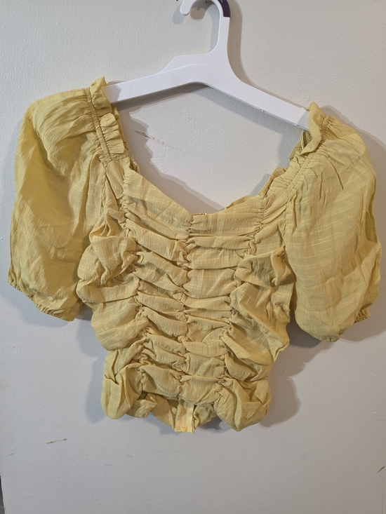 Made with Love Tops - Yellow Ruched Puff-Sleeve Women’s Top